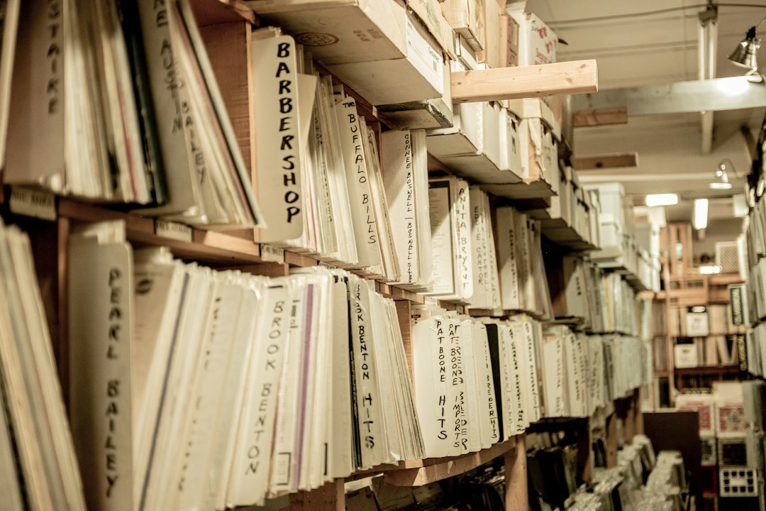 Archive room with shelves of files and binders